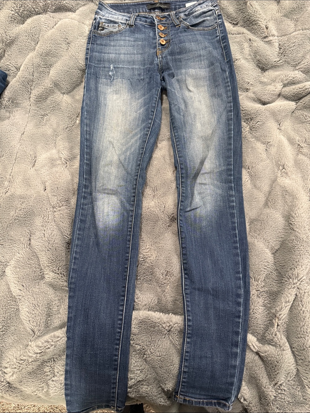 KanCan Faded Medium Blue Skinny Jeans with Button Fly